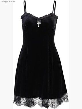 Gothic Velvet Camisole Dress Sleeveless Fairy Lolita Vintage Witchy Grunge Lace